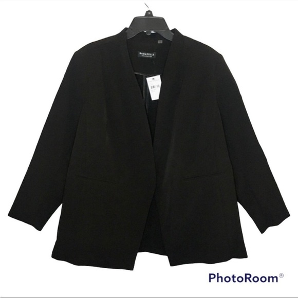 BAGATELLE Open Front Crepe Blazer Black Size 1X - Picture 2 of 12